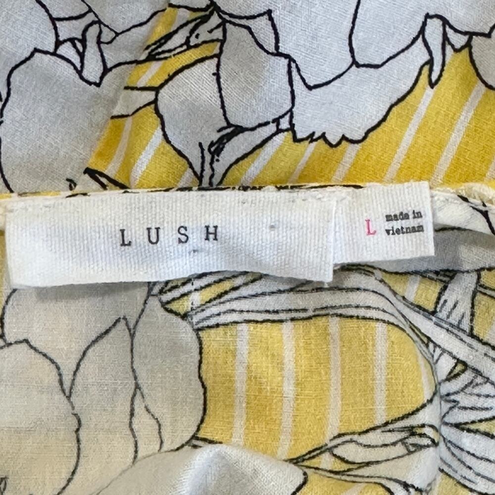 Lush Romper Womens L Yellow White Floral Stripe 100% Cotton Cutout Beachy Boho - Picture 7 of 7